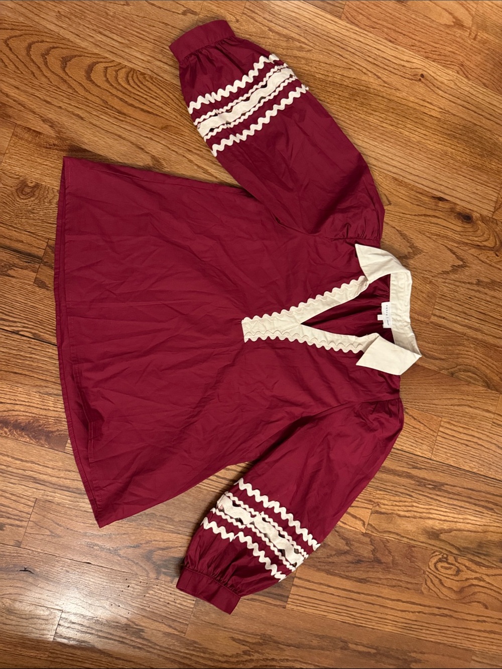 entro Burgundy Blouse with Cream Trim collared